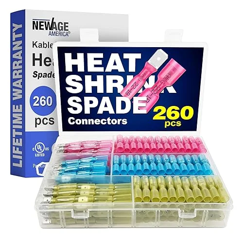 New Age America® 260pcs Heat Shrink Spade Connectors Kit KableSeal™ | AWG 22-10 | Electrical Wire Connectors | Quick Disconnect Connectors | Male Female Wire Connectors | Copper Crimp Connectors | UL