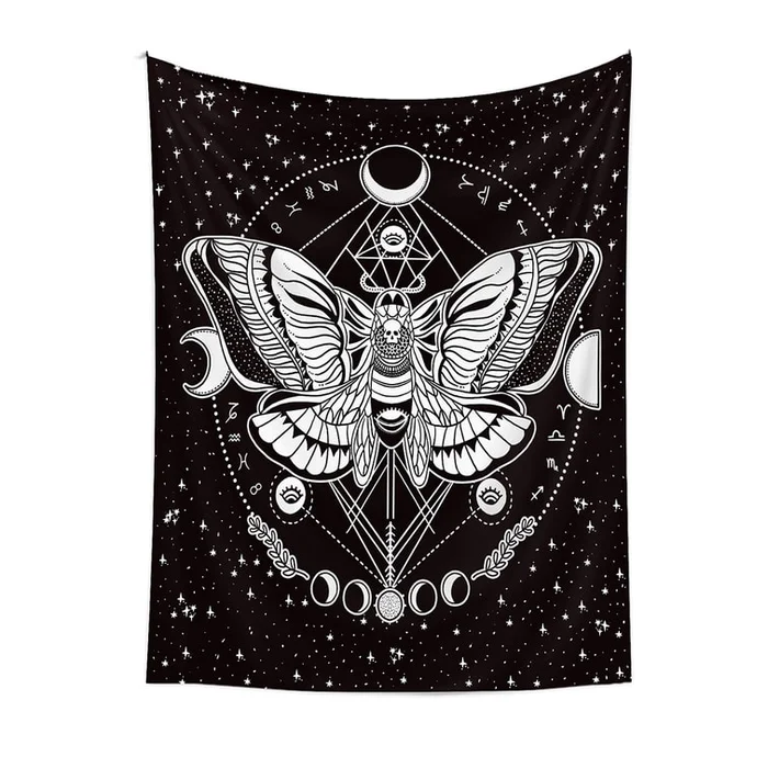 New Camping Blanket Bohemian Blanket Camping Blanket Black Background Insect Print 130*160cm
