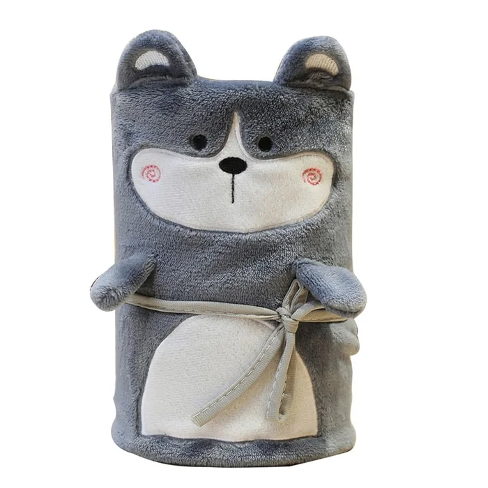 New Cartoon Coral Fleece Sofa Cover Blanket Air Conditioning Blanket Siberian Husky 80*100cm