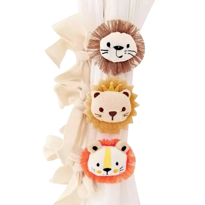 New Cartoon Curtains With 4 Folded Straps Crown Lion+Orange Lion+Tiger+Brown Lion F