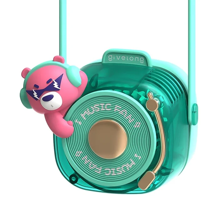 New Cartoon Cute Pet Lazy Portable Mini Hanging Neck Fan Cyan (DJ Bear) F
