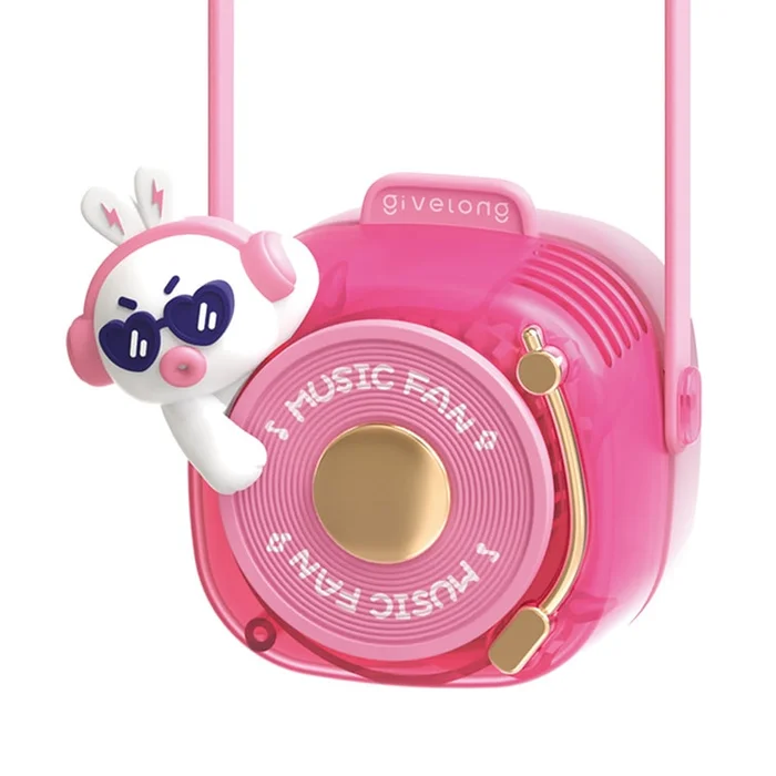 New Cartoon Cute Pet Lazy Portable Mini Hanging Neck Fan Pink (DJ Rabbit) F