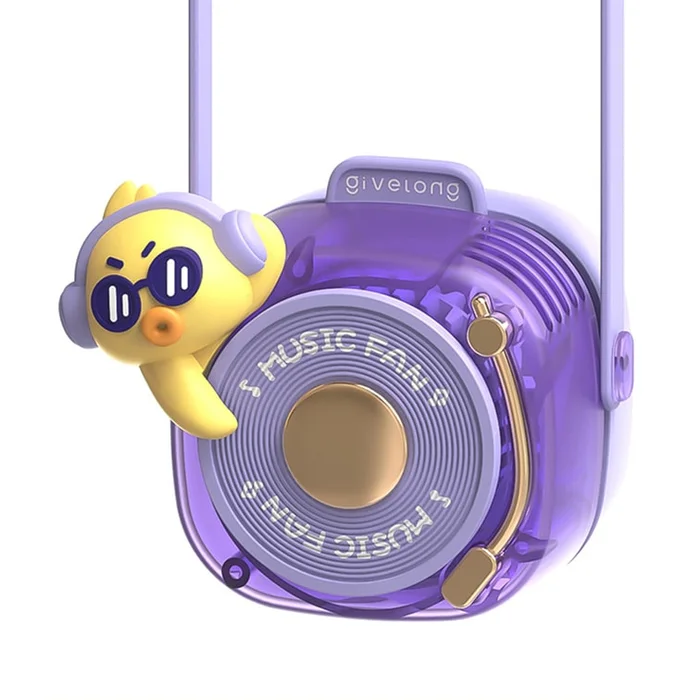 New Cartoon Cute Pet Lazy Portable Mini Hanging Neck Fan Purple (DJ Duck) F