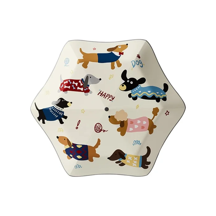 New Cartoon Rounded Corner Safety Weather Dual-Use Buckle 6-Bone Children's Umbrella Cream Sausage F