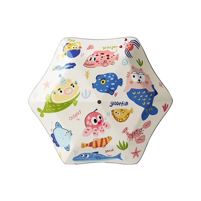New Cartoon Rounded Corner Safety Weather Dual-Use Buckle 6-Bone Children's Umbrella Gather At The Ocean F