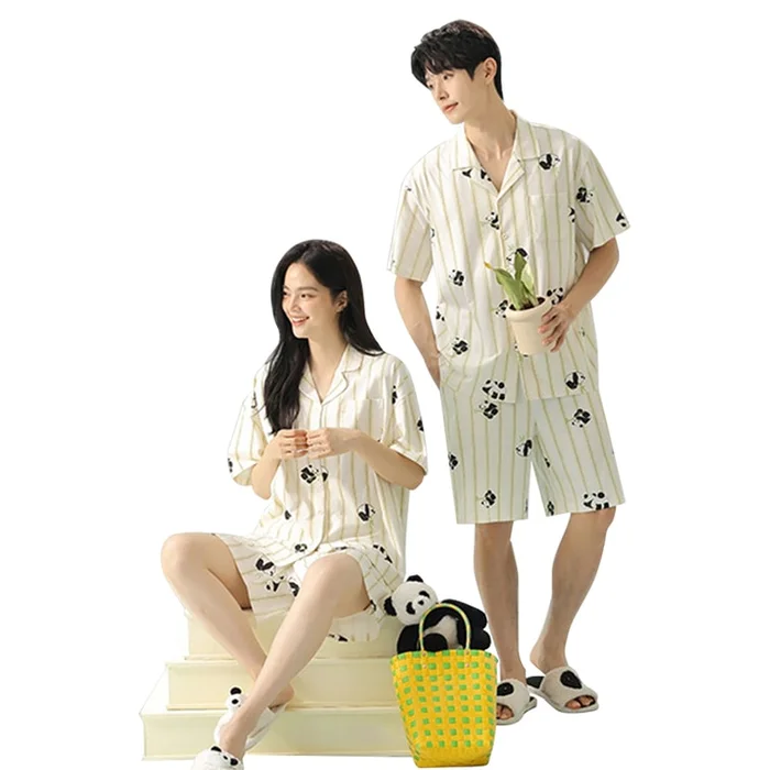 New Casual Cute Pajamas Panda Short Sleeved Home Suit Set Panda Pajama Set L