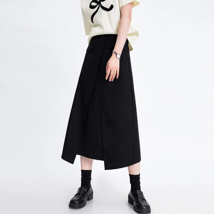 New Casual Design High Waisted Irregular Skirt Black S