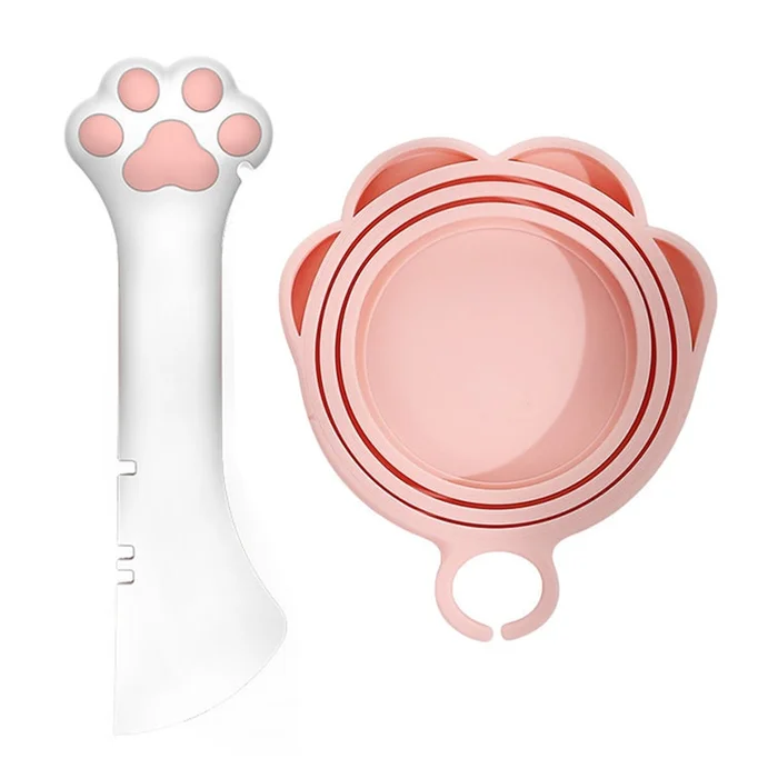 New Cat Can Sealed Lid Spoon with Preserving Silicone Lid 2-piece Set Puppet White Can Spoon+Pink Can Lid F