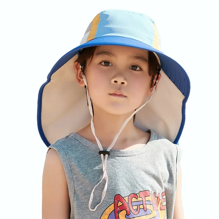 New Children's Face Covering And Uv Resistant Outdoor Fisherman Hat Blue F