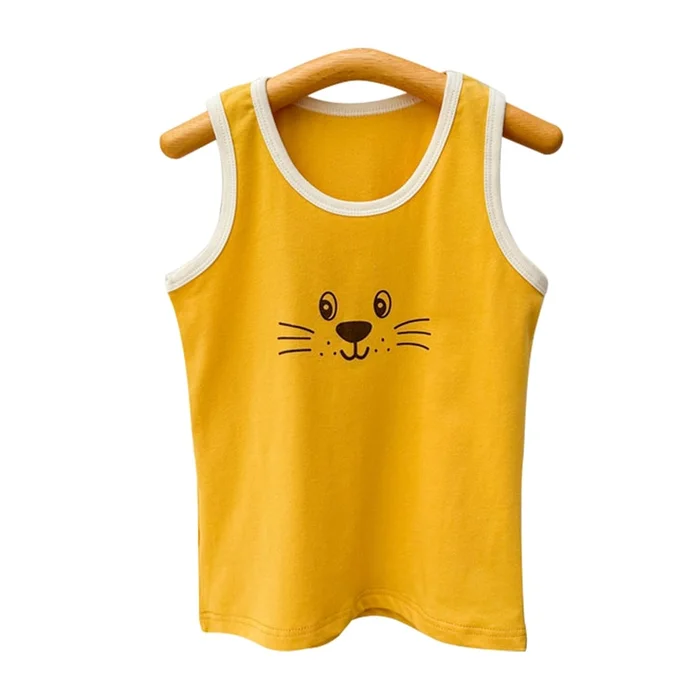New Children's Lycra Cotton Cartoon Camisole Vest With Yellow Lion 120cm