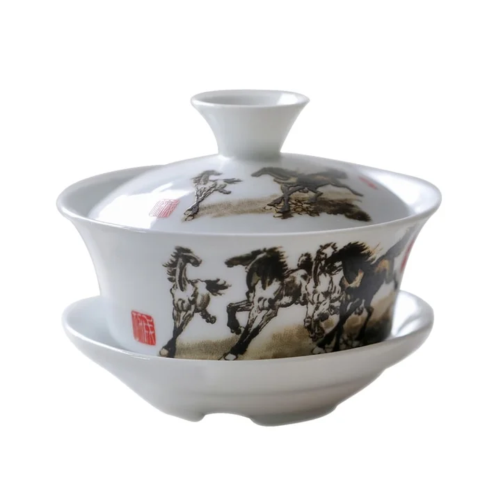 New Chinese Style Bowl Tea Aromatherapy Candle Kashiwagi And Grape Vine Horse Picture