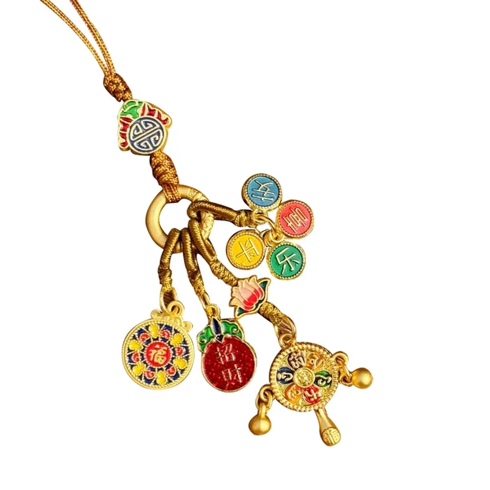 New Chinese Style Fu Character Alloy Key Pendant Black Peace and Joy – Six Character Mantra F