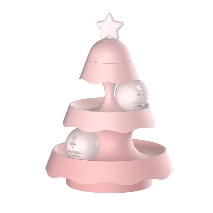 New Christmas Tree Track Turntable Glowing Ball Catnip Pet Supplies Three-Layer Model – Pink F