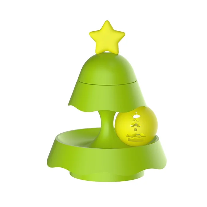 New Christmas Tree Track Turntable Glowing Ball Catnip Pet Supplies Two-Layer Model – Green F