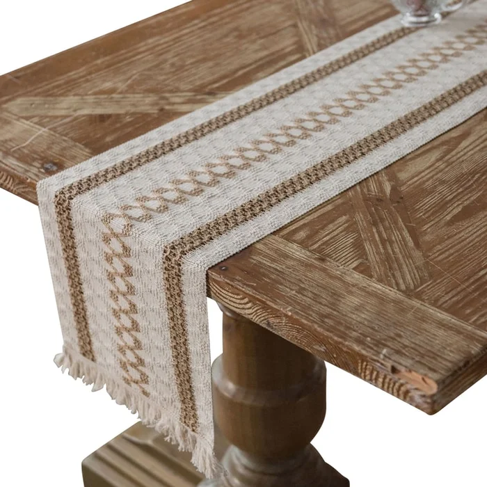 New Cotton And Linen Woven Tassel Table Flag With Three Fine Hemp Ropes 30*120cm