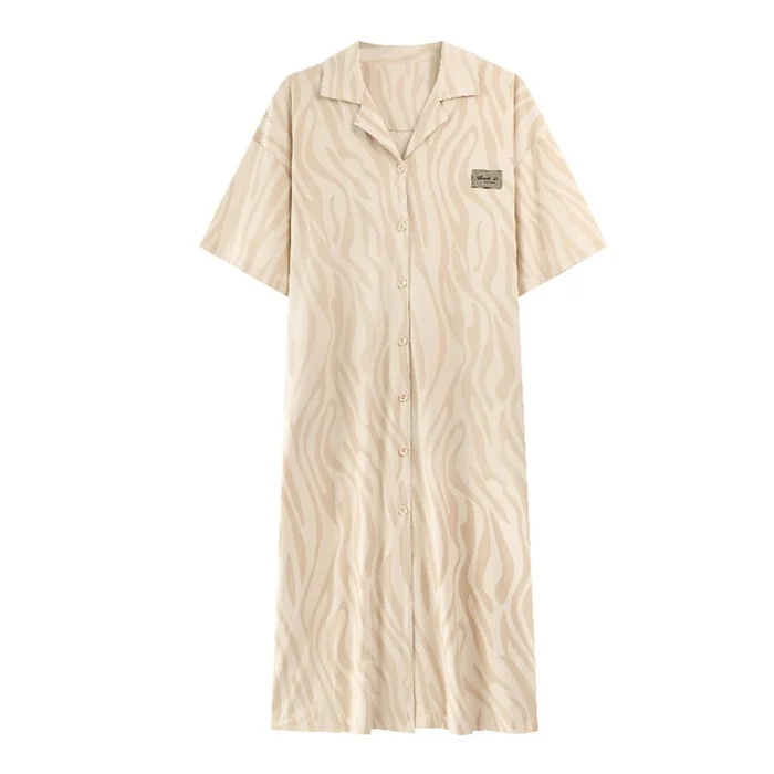 New Cotton Nightgown Loose Fit Can Be Worn Outside Cardigan Home Clothes Khaki Color L