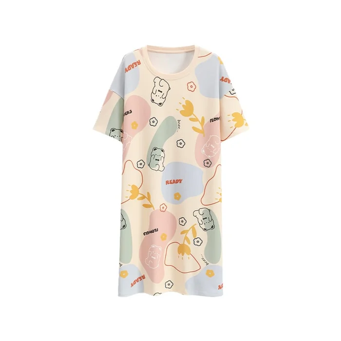New Cute And Comfortable Short Sleeved Nightgown For Home Wear Printing L