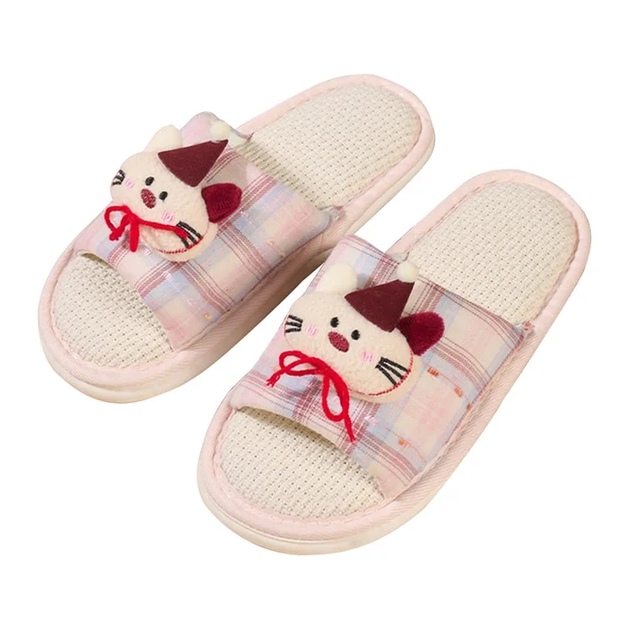 New Cute Cartoon Cat Anti Slip Home Slippers Pink Grid Cat 36-37(Suitable For 35-36 Foot Wear)
