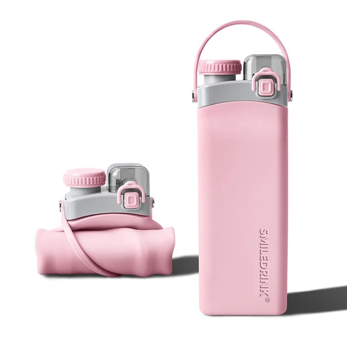 New Double Lid Leak proof Foldable High Temperature Resistant Sports Water Cup 600ml Pink F