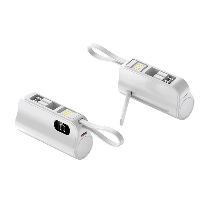 New Dual Plug Concealed Capsule Power Bank White 5000mAh