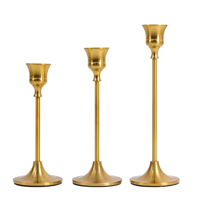 New European Retro Romantic Candle Holder Ornament Copper Color 3-Piece Set