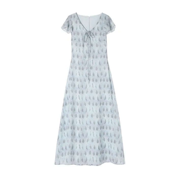 New Retro V-Neck Waist Slimming Dress In Cloud Blue S