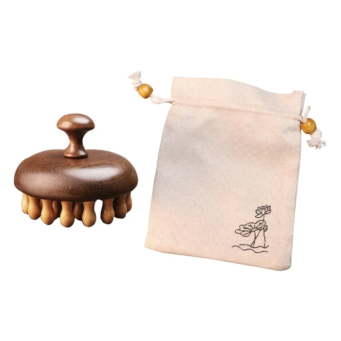 New Sandalwood Meridian Massage Comb 28 Tooth Massage Comb With Coarse Teeth + Linen Bag