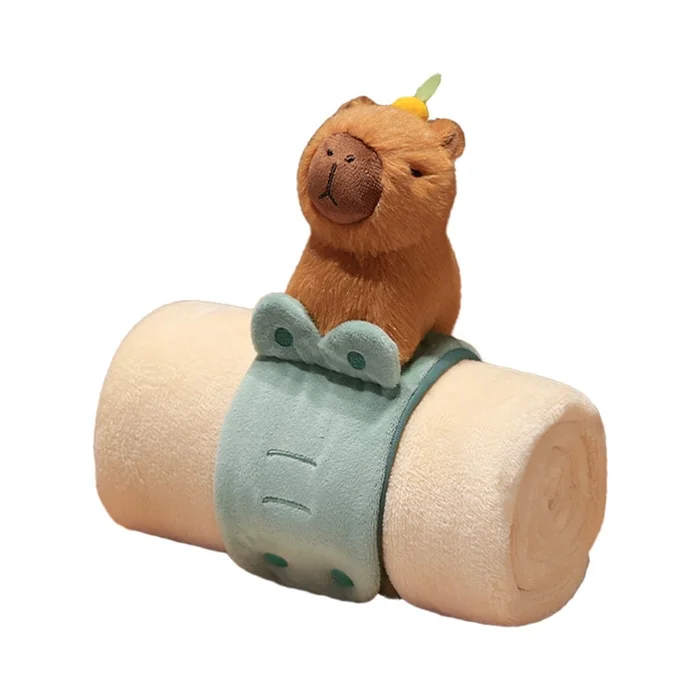 New Soft And Cute Capybara Portable Nap Shawl Plush Blanket Dolphin Riding Crocodile 25CM+Big Blanket 170*100cm