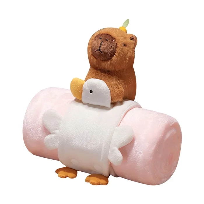 New Soft And Cute Capybara Portable Nap Shawl Plush Blanket Dolphin Riding Pelican 25CM+Big Blanket 170*100cm