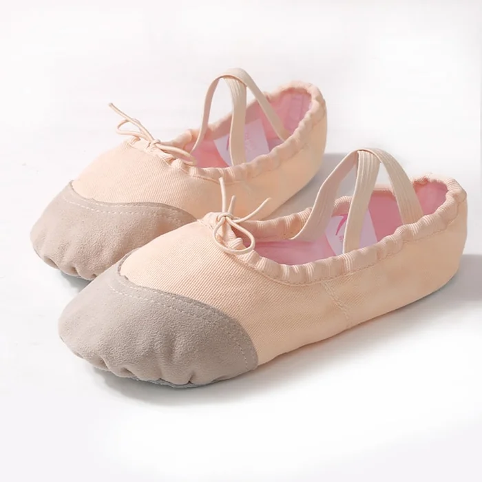 New Soft Bottom Ballet Practice Dance Shoes [Sheepskin Head] Flesh Color – Lace up Style 35