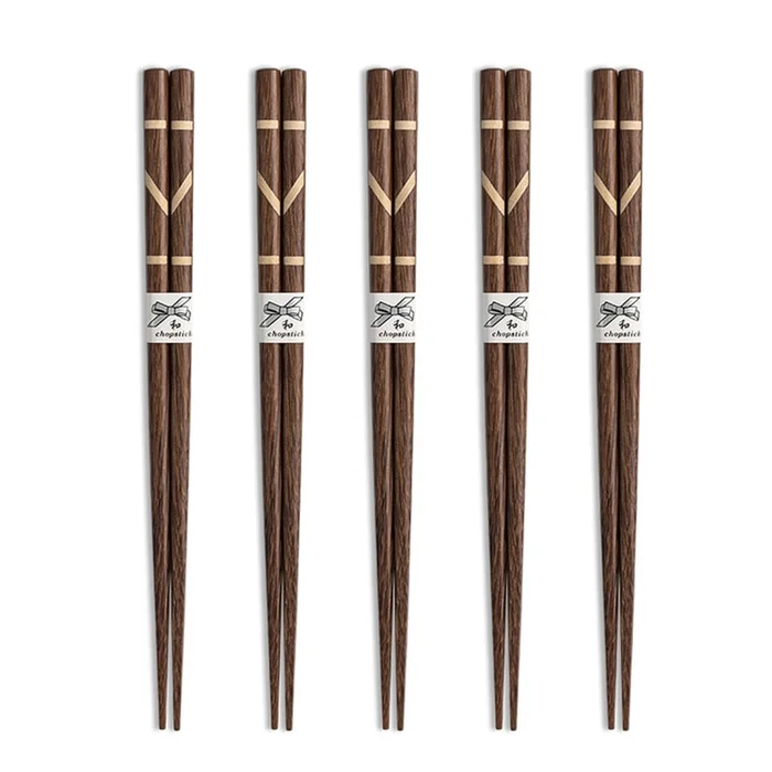 New Solid Wood Pointed Chicken Wings Wooden Mosaic Chopsticks Horizontal Diagonal 5 Pairs/Set