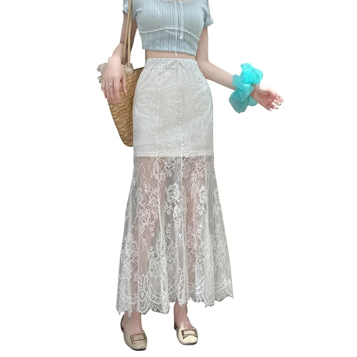 New Style Lace Lace Fish Tail Half Skirt White S
