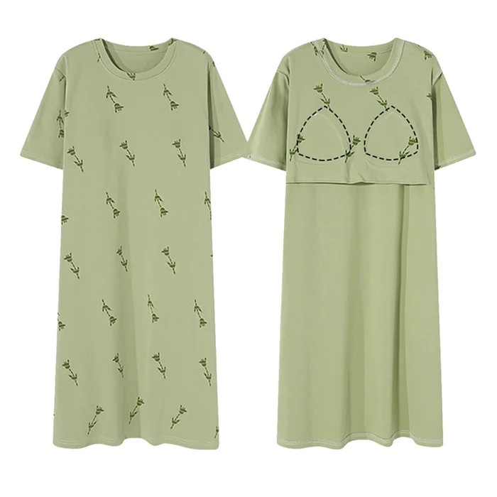 New Style With Chest Cushion Loose And Thin Outer Sleepwear Home Wear Green M