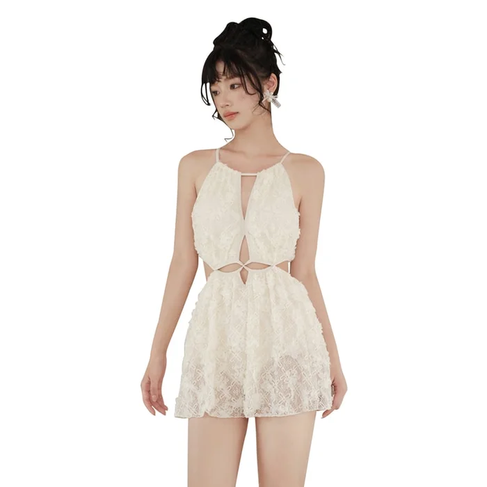 New Sweet And Pure Slimming Hollow One-piece Swimsuit Apricot L