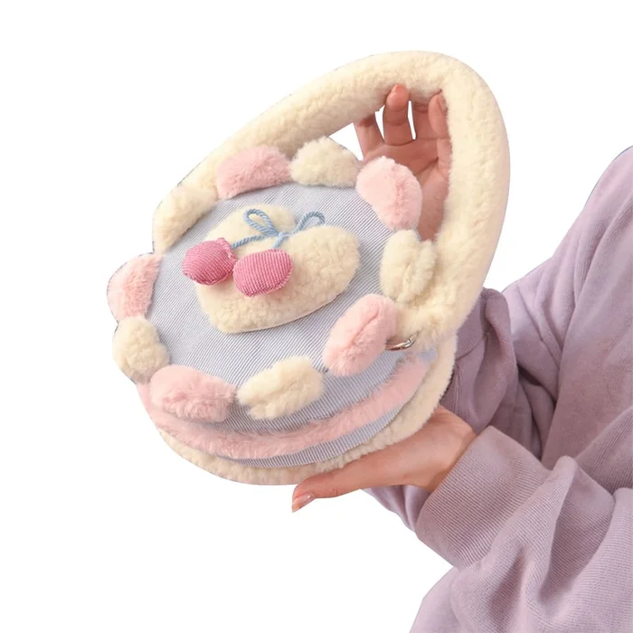New Sweet Cute And Versatile Girl's Age Reducing Plush Small Round Bag Cake Small Round Bag+Plush Handbag F