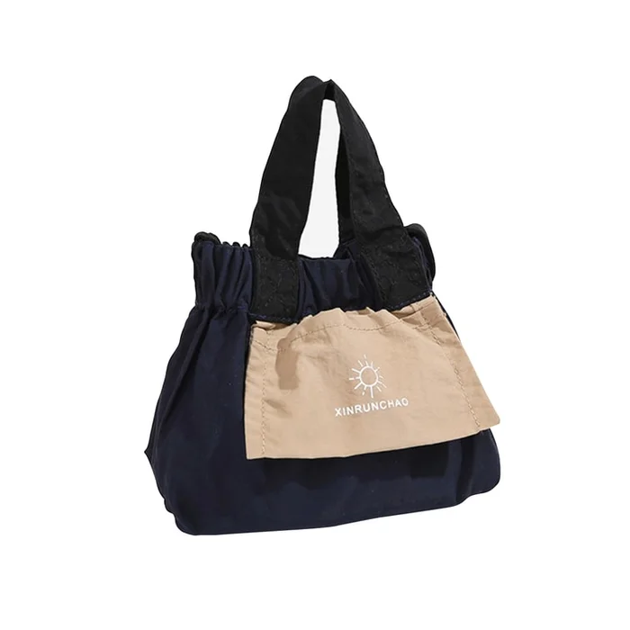 New Waterproof Bucket Handbag with Bundle Mouth Dark Blue Mini