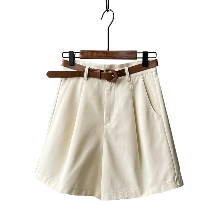 New Workwear Style High Waist Slimming Loose Short Casual Pants Beige M