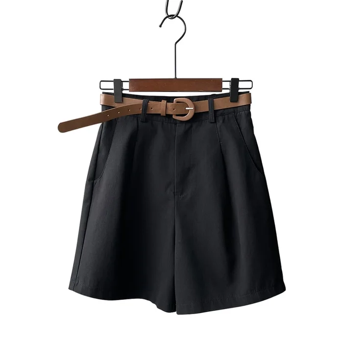 New Workwear Style High Waist Slimming Loose Short Casual Pants Black M