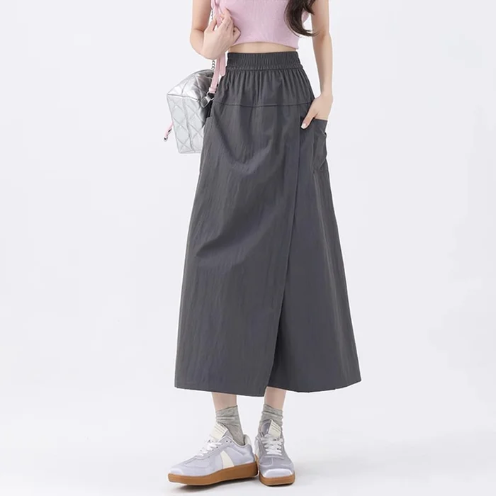 New Workwear Style High Waisted A-line Loose Wide Leg Casual Skirt Pants Grey M