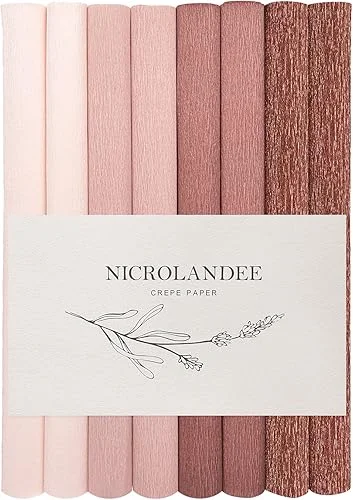 NICROLANDEE 8 Rolls Rose Gold Premium Crepe Paper Rolls for DIY Gift Wrapping Paper Crafts Birthday Wedding Holiday Paper Flower, 20 inches Wide by 6.56 ft Long, 4 Colors