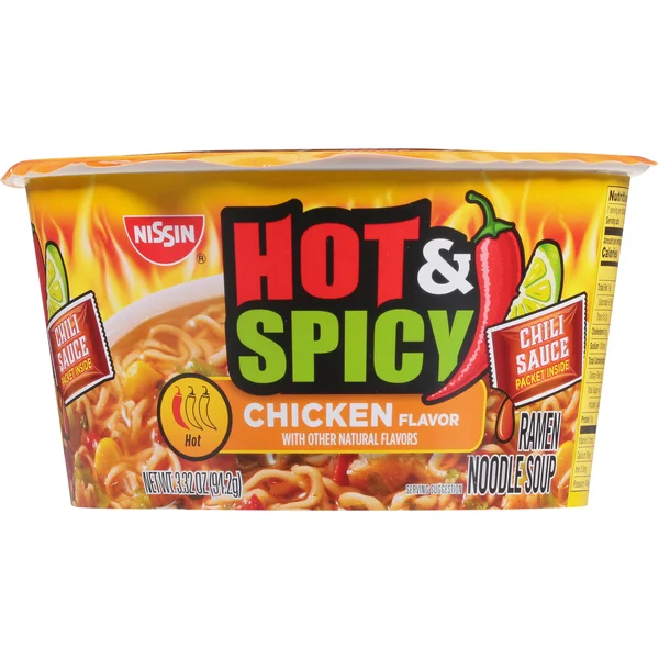Nissin Ramen Noodle Soup, Hot & Spicy, Chicken