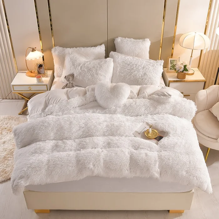 Nordic Pure Color Plush Bedding Set 4PCS Set White Twin Size