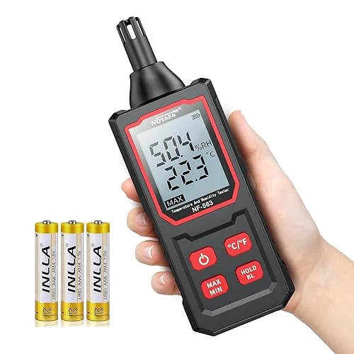 Noyafa NF-563 Thermometer and Hygrometer，High Precision Digital Hygrometer，Features Ambient Temperature，Relative Humidity,max/min，Data Hold，LED Backlight，Suitable for Indoor，Outdoor，HVAC，Agriculture