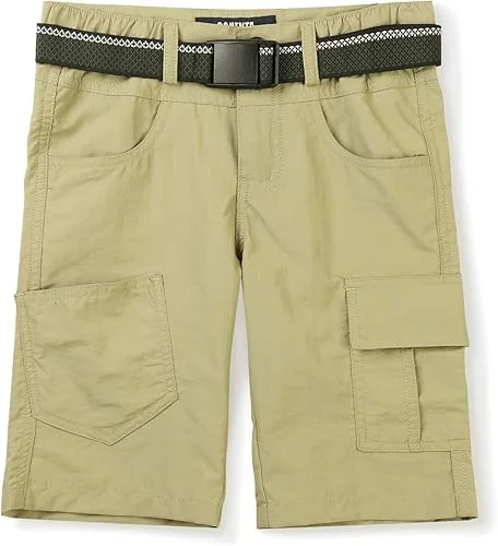 OCHENTA Boys Shorts Quick Dry Cargo Elastic Waist Athletic Shorts for Kids Outdoor Hiking Camping Fishing 1215 Khaki Tag 160 Size 10
