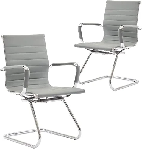 Office Heavy Duty Chair Guest Chair Leather Conference Chairs Reception Chairs Back Support, Set of 2 (Grey)