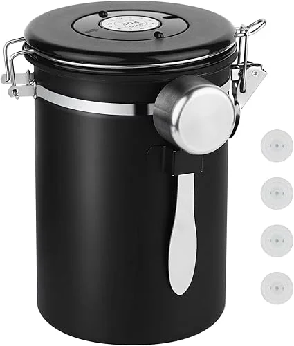 Ohtomber Coffee Canister Storage Container – 22OZ Stainless Steel Airtight Coffee Bean Storage Grounds Container with Date Tracker & Measuring Scoop, Kitchen Food Canister Jar for Cereal, Sugar, Tea