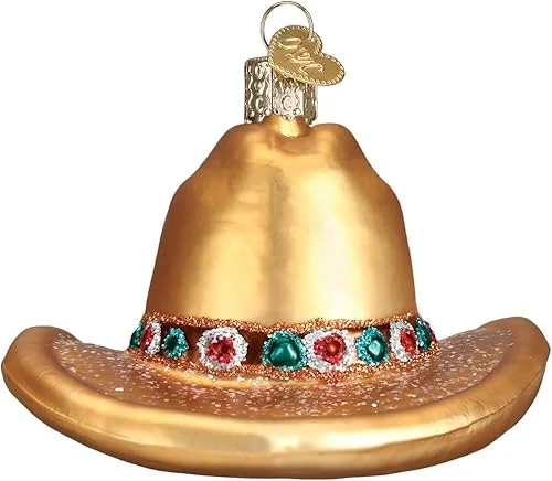 Old World Christmas Cowboy Hat Glass Blown Ornament for Christmas Tree 2.25 in H X 3.25 in W X 3.75