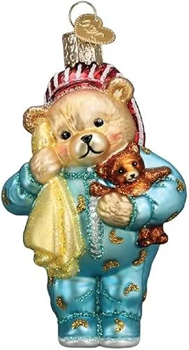 Old World Christmas Ornaments Bedtime Teddy Bear Glass Blown Ornaments for Christmas Tree