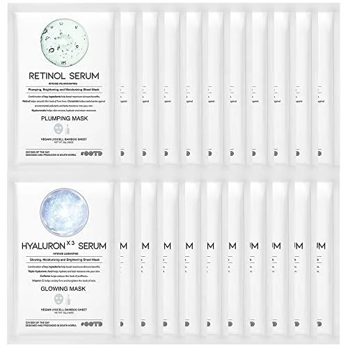 #OOTD Retinol + Hyaluron Serum Korean Sheet Mask Sheet Gift Pack [20 Count] Plumping Glowing Luminating Hydrating Rejuvenating Sheet Mask Gift Pack