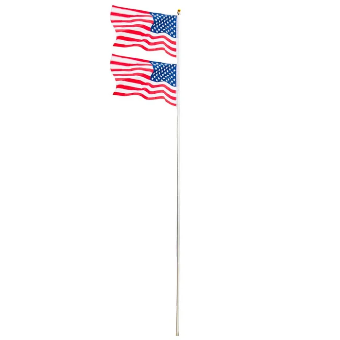 Outdoor 20-Foot Aluminum Sectional Flagpole Halyard Kit with 2 U.S.A. Flags